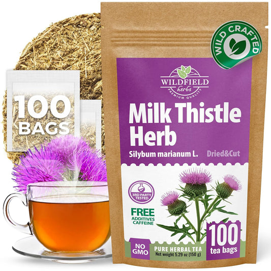 100 Bags Milk Thistle Tea Herb Dried Cardo Mariano Herbal (Silybum Marianum) - 100 Count 1.5g Tea Bags Dry Milk Thistle Herb Cardo De Leche
