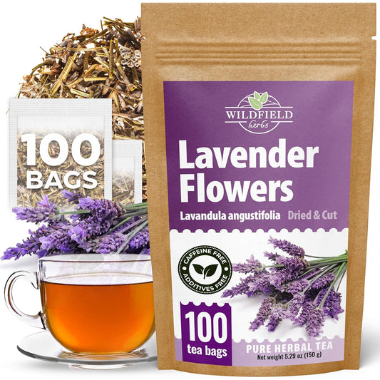 100 Bags Lavender Herb Lavender Buds Herbal Tea (Lavandula Angustifolia) - 100 Count 1.5g Bags Flowers Dried Tea Flores De Lavanda