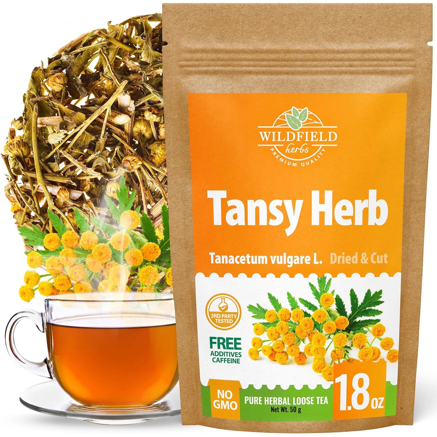 1.8 oz. Pishma Tea Tansy Flowers Herbal Tea (Tanacetum Vulgare L.) - 50g Dried Cut Tansy Flowers Herb