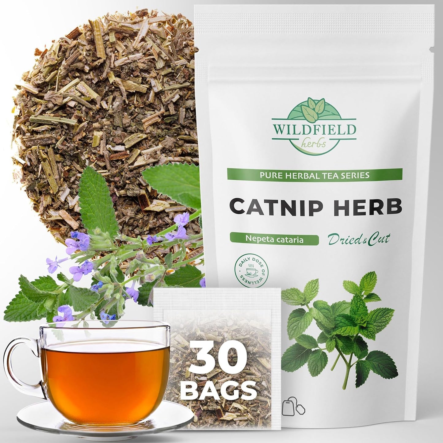30 Bags Catnip Tea Catnip Herb Tea (Nepeta L.) - 30 Count 1.5g Bags Cat Nip Leaf Herb Hierba Gatera