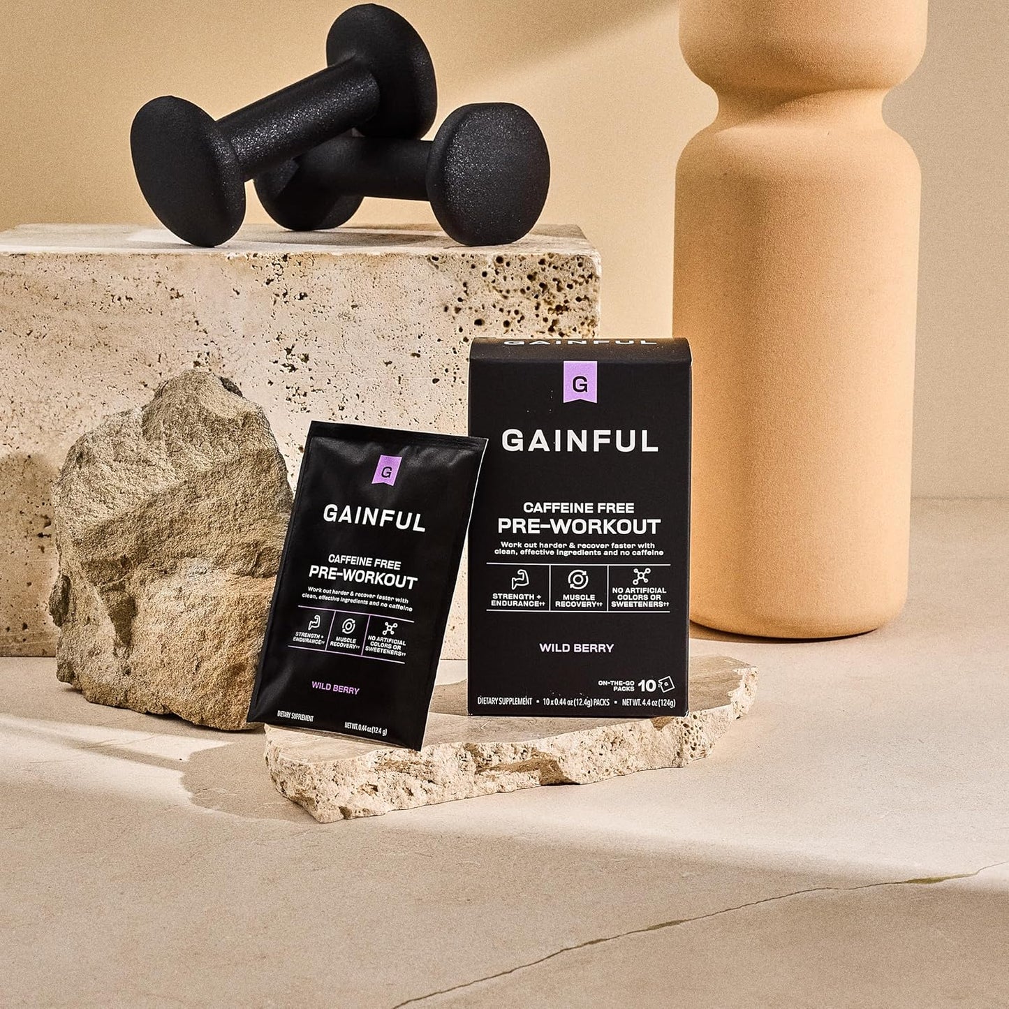 Gainful Pre Workout Powder with Creatine, Caffeine Free Clean Energy, L Citrulline and Beta Alanine for Endurance, BCAA Blend for Muscle Recovery, Vegan, Non GMO, Wild Berry, 10 Servings